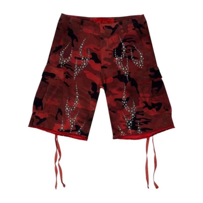 Hellstar Studded Cargo Shorts Red